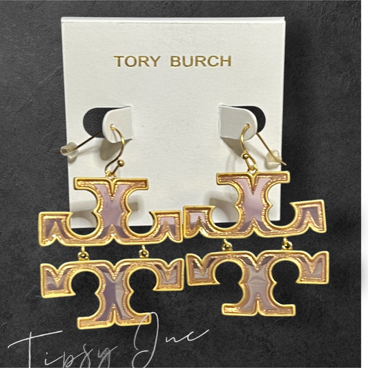Tory Burch Stunning Pink and Gold Logo Hoop Earrings