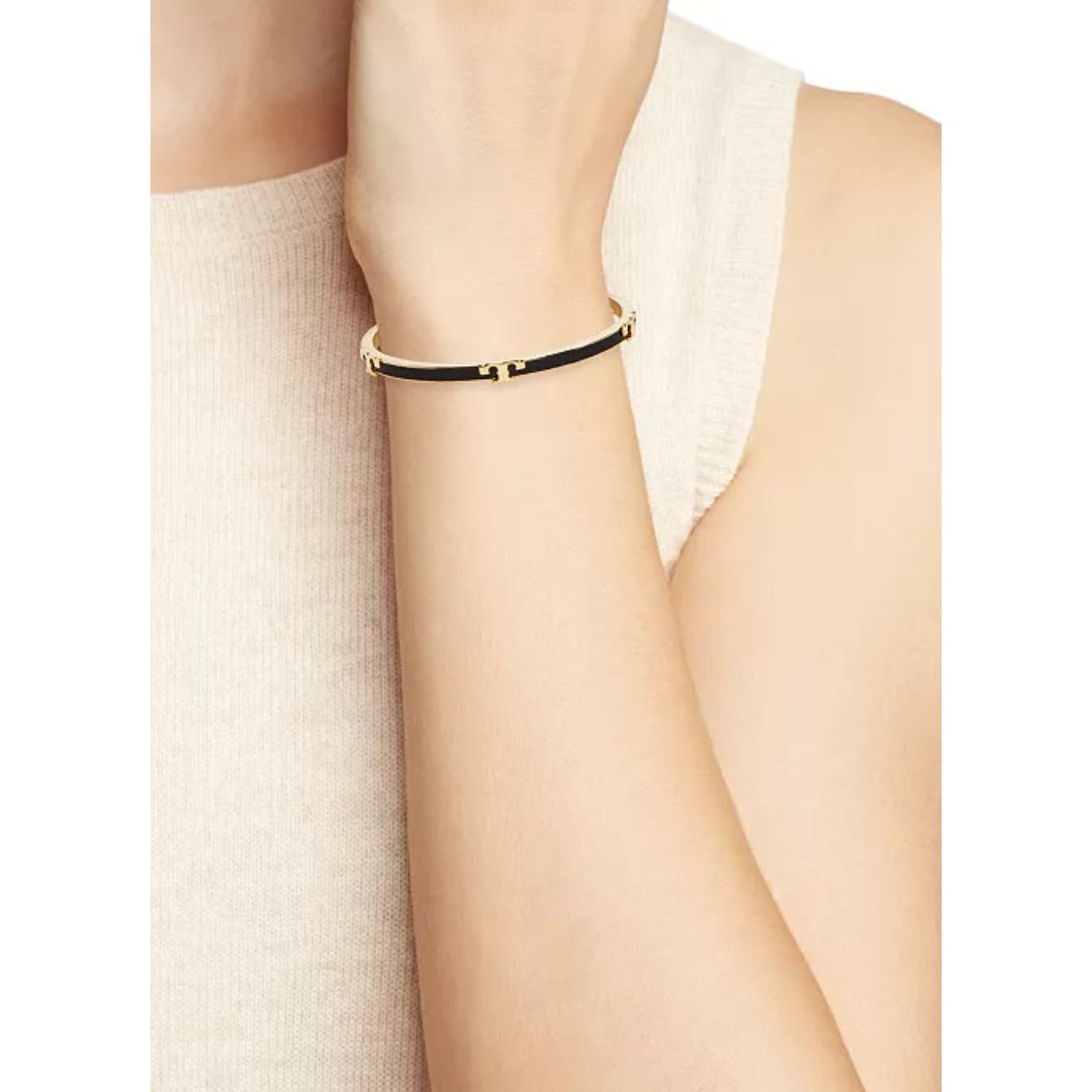 TORY BURCH WHITE AND GOLD KIRA ENAMEL BRACELET AND HOOP EARRING SET