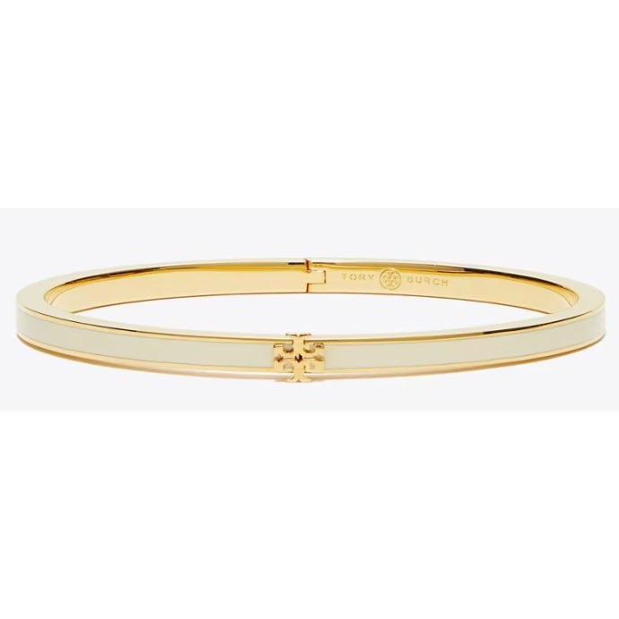 TORY BURCH WHITE AND GOLD KIRA ENAMEL BRACELET AND HOOP EARRING SET