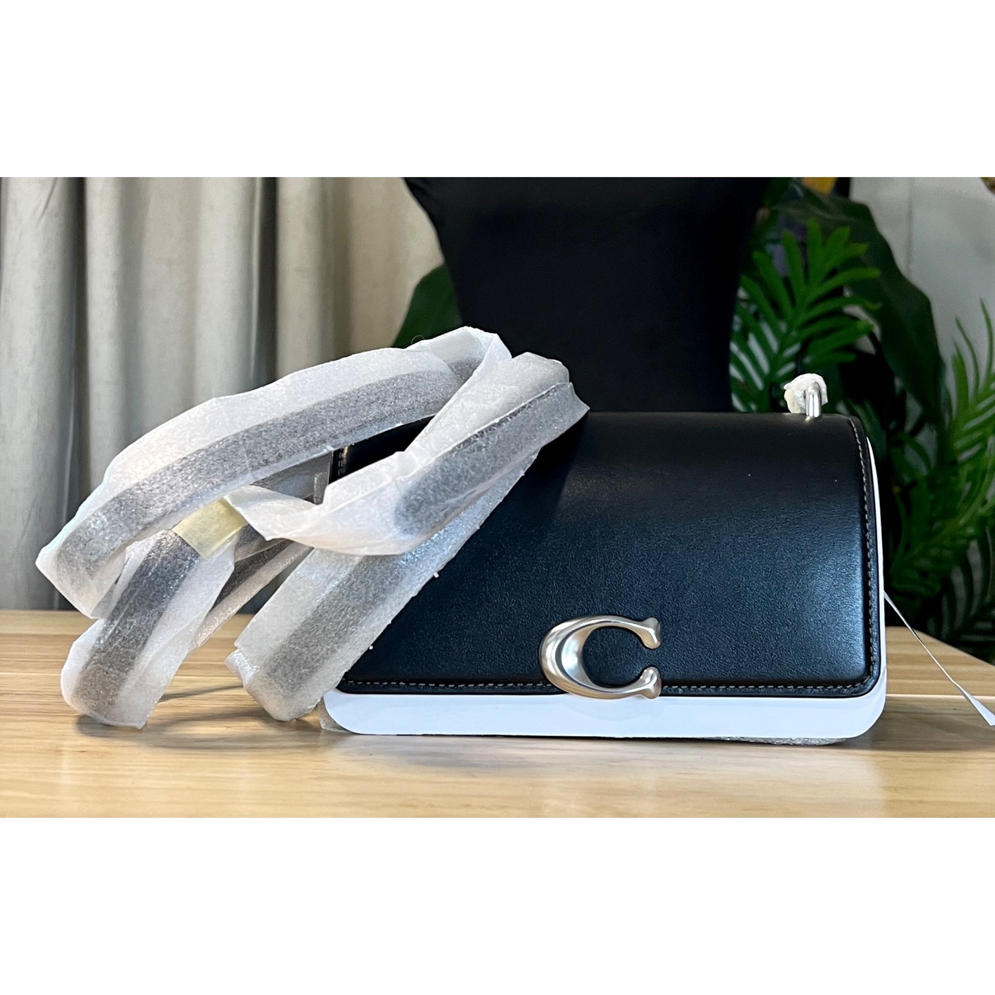 NWT!  Coach Women's Luxe Refined Black Calf Leather Bandit Crossbody