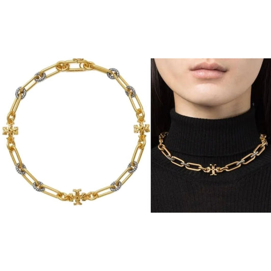 TORY BURCH ROXANNE CHAIN PAVÉ CHUNKY NECKLACE