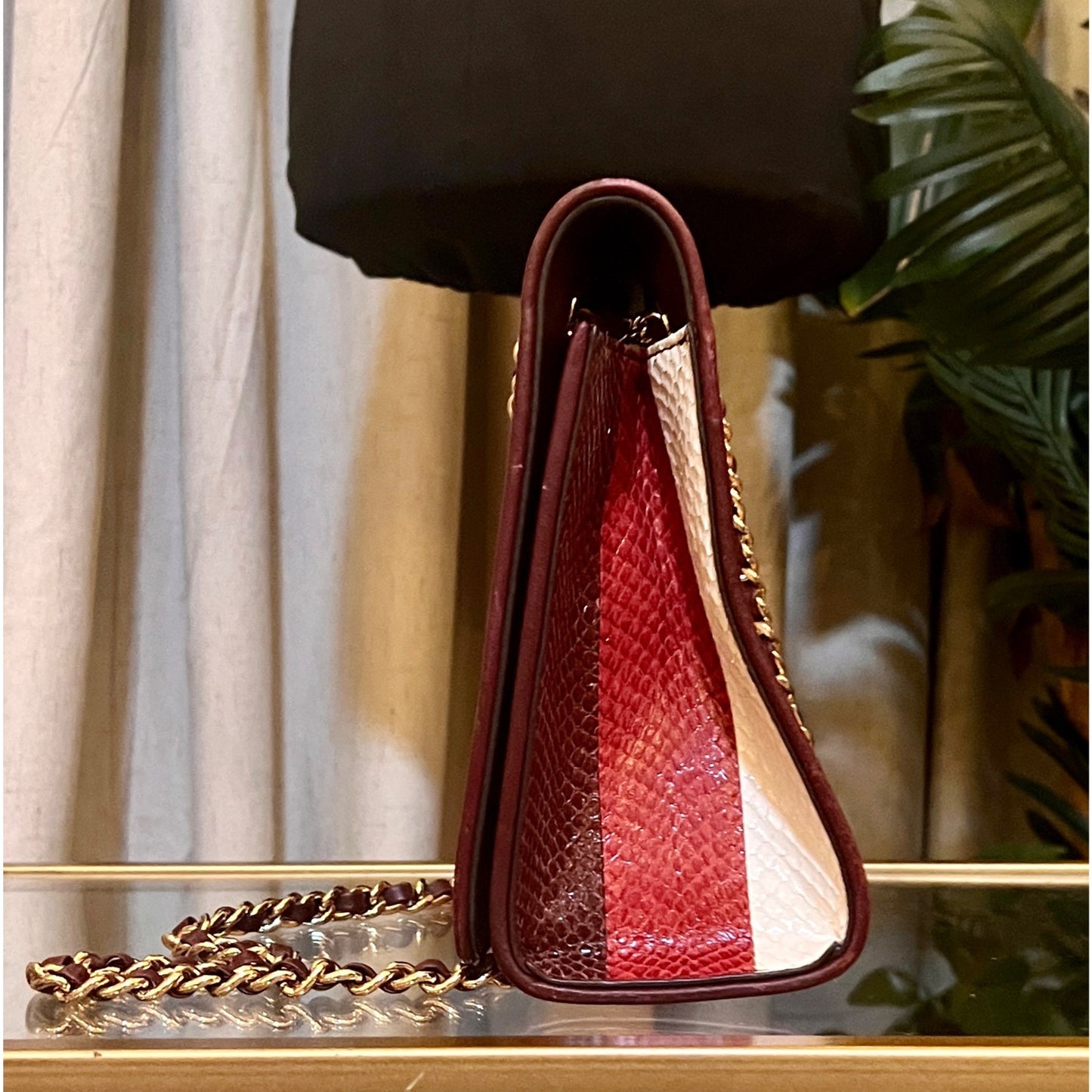 RARE!! Tory Burch Multi-Color Striped Fleming Python Chain Strap Shoulder Bag