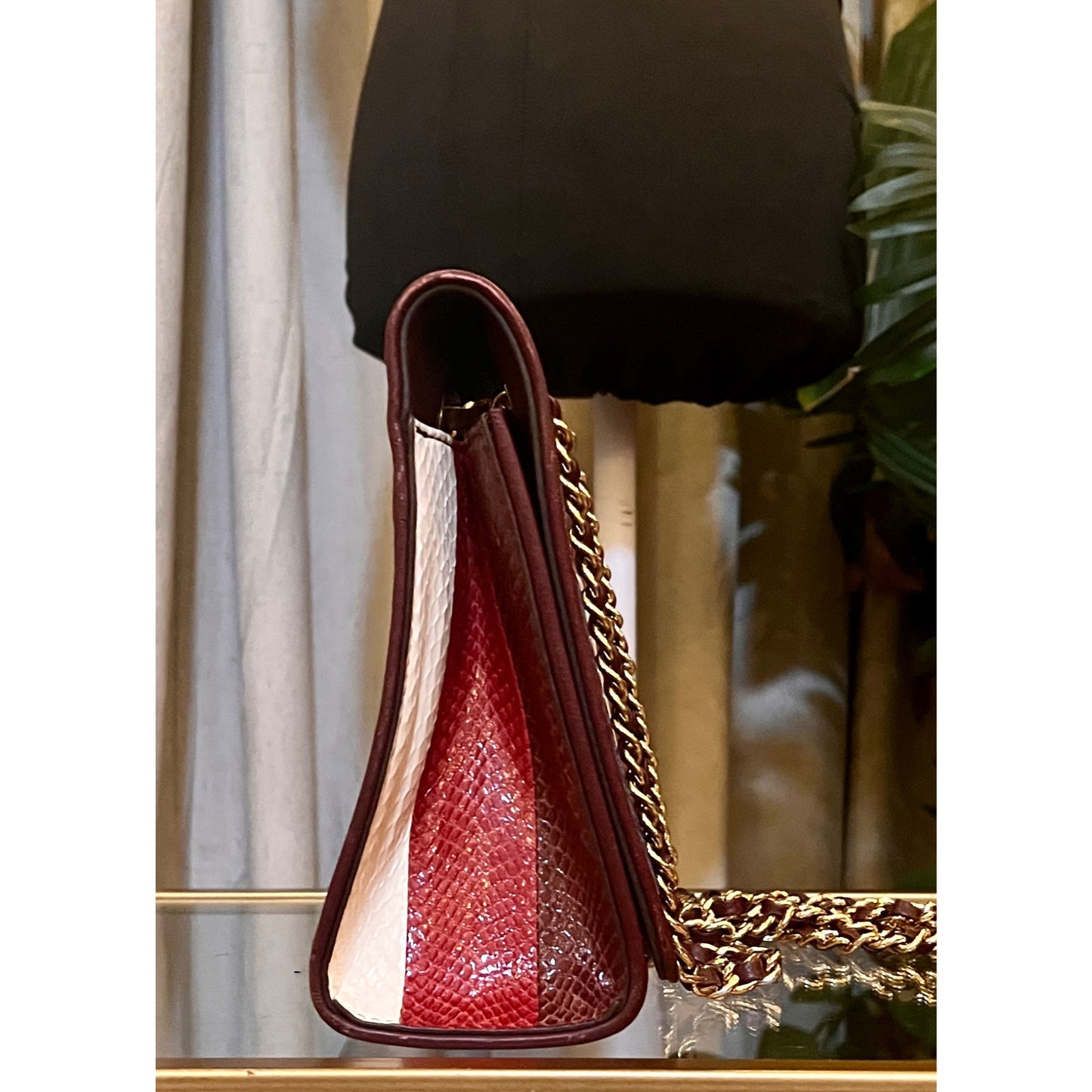 RARE!! Tory Burch Multi-Color Striped Fleming Python Chain Strap Shoulder Bag