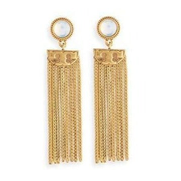 Gold Chain Tassel Earrings By Tory Burch