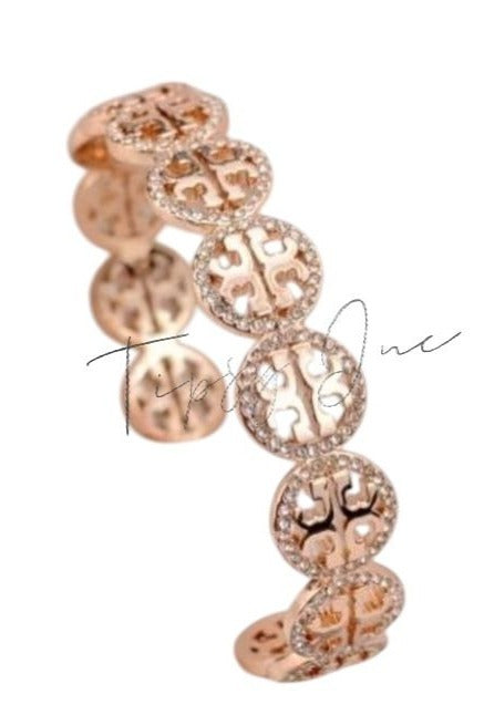 Tory Burch Rose Gold Miller Pave Cuff Bracelet