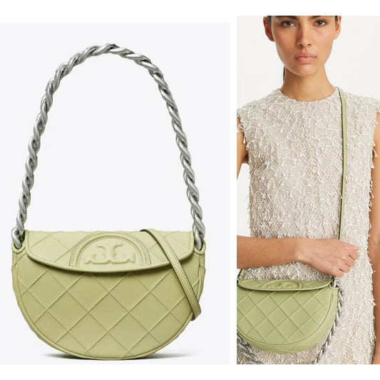 NEW WITH TAGS!!!  AUTHENTIC Tory Burch Olive Fleming Crescent Shoulder Bag