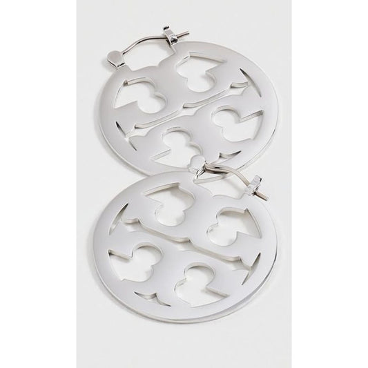 Tory Burch Silver Logo Cutout Miller Hoop Earrings