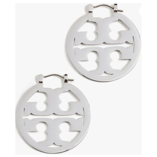 Tory Burch Silver Logo Cutout Miller Hoop Earrings