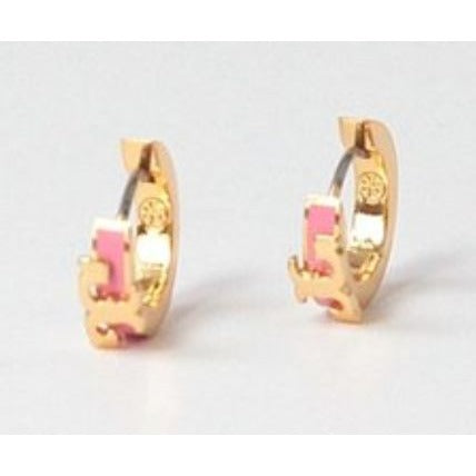 TORY BURCH SERIF T PINK ENAMEL HUGGIE HOOP EARRINGS ✺✺