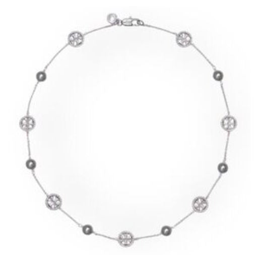 Tory Burch Silver Miller Pavé Pearl Necklace