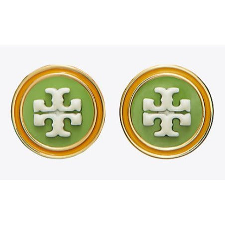 TORY BURCH Kira Green and White Enamel Stud Earrings