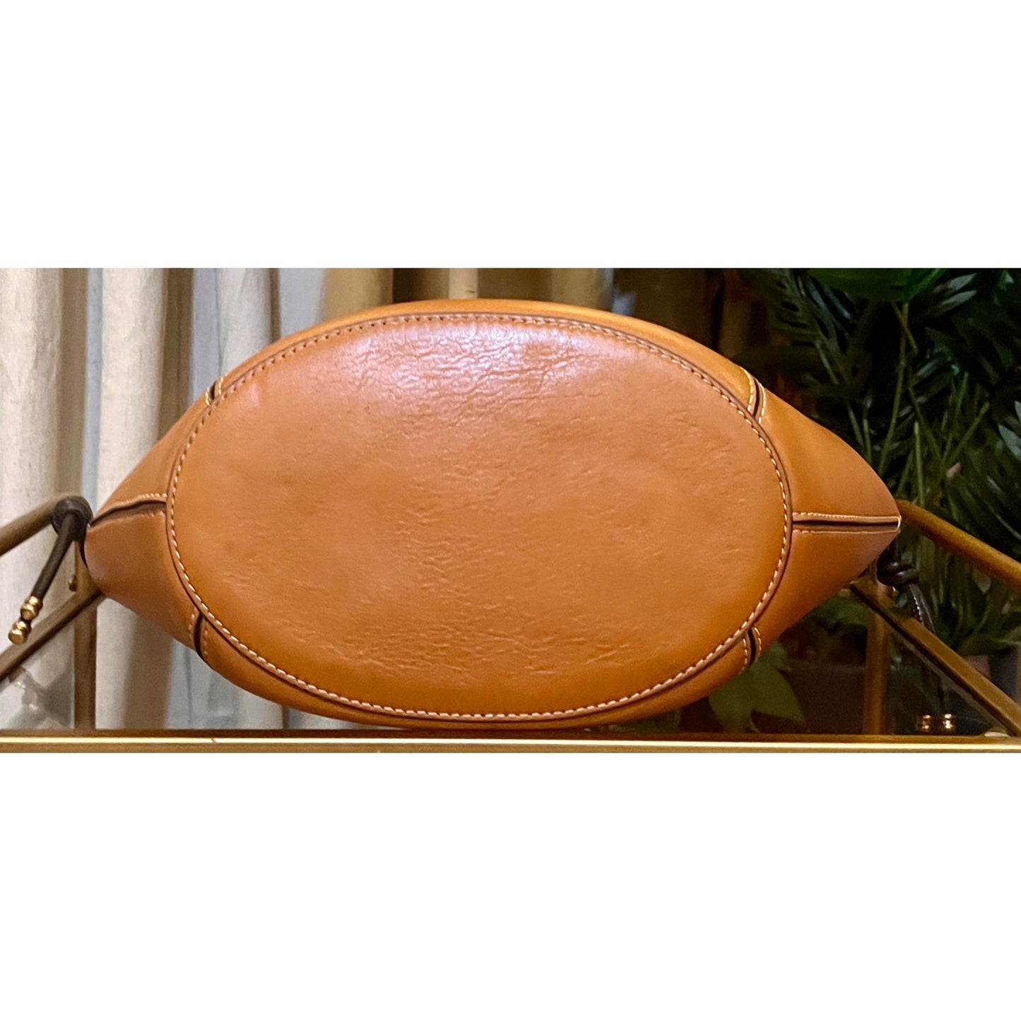 Tory Burch Leather Brown Shoulder Tote Bag with Spaghetti Straps