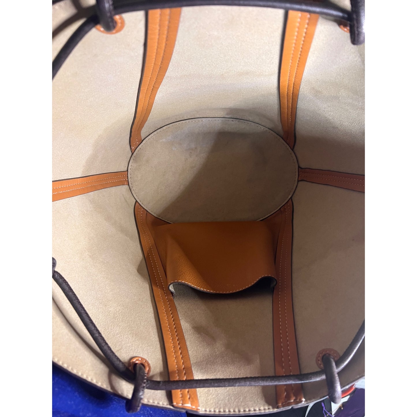 Tory Burch Leather Brown Shoulder Tote Bag with Spaghetti Straps