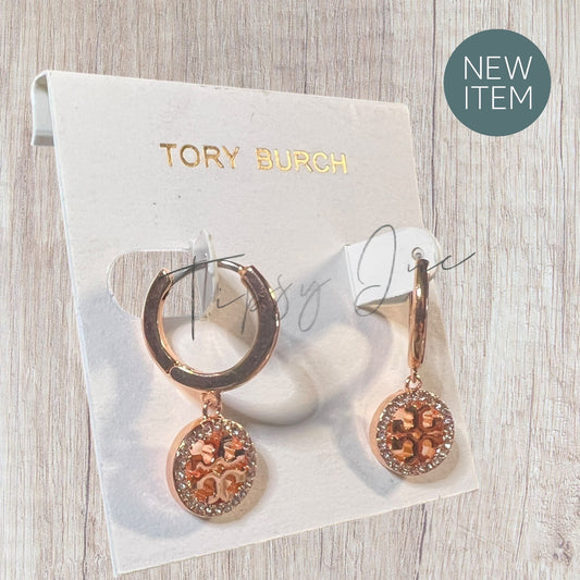 💎 TORY BURCH PAVE ROSE GOLD MILLER DROP EARRINGS
