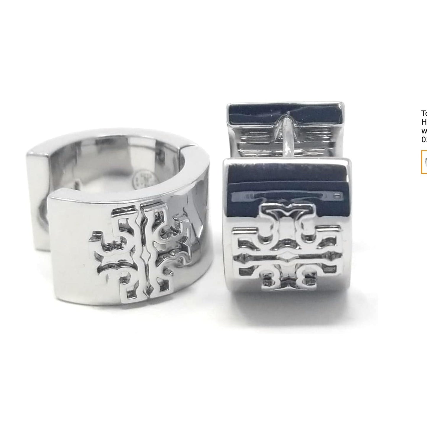 Tory Burch Matte Silver Britten Logo Huggie Hoop Earrings