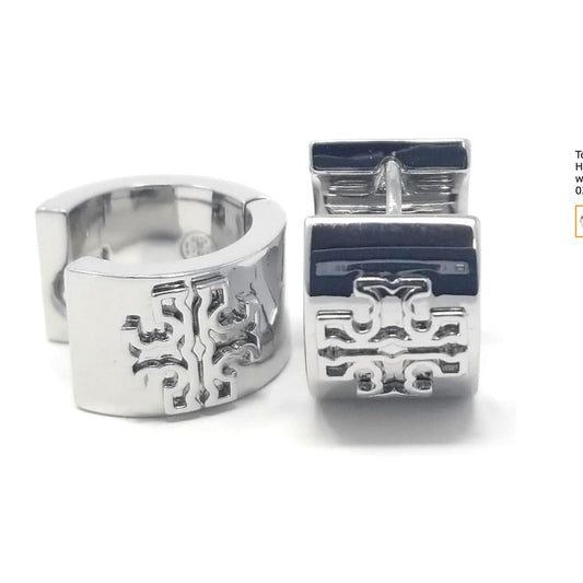 Tory Burch Matte Silver Britten Logo Huggie Hoop Earrings