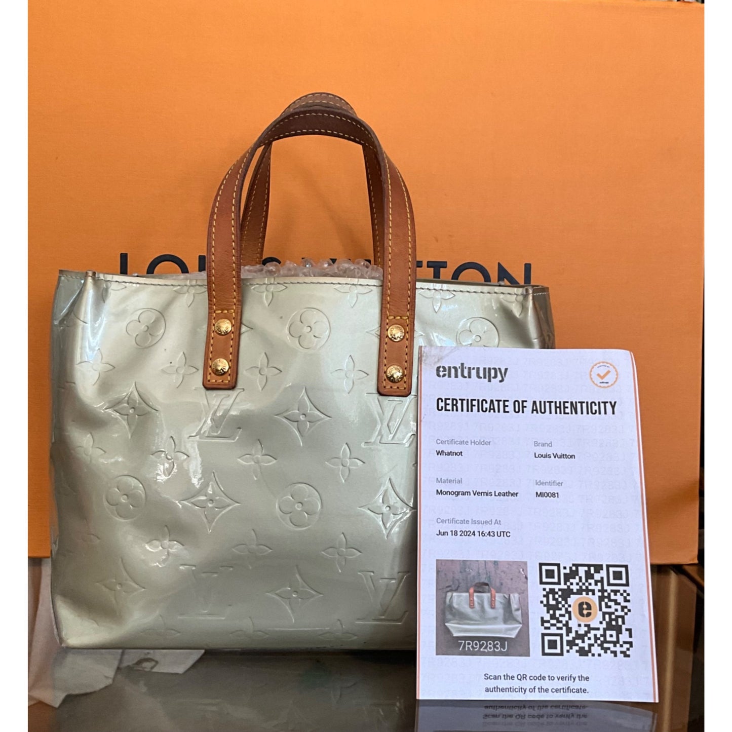 Louis Vuitton Monogram Vernis Bedford Handbag With Leather Handles - Silver & Brown