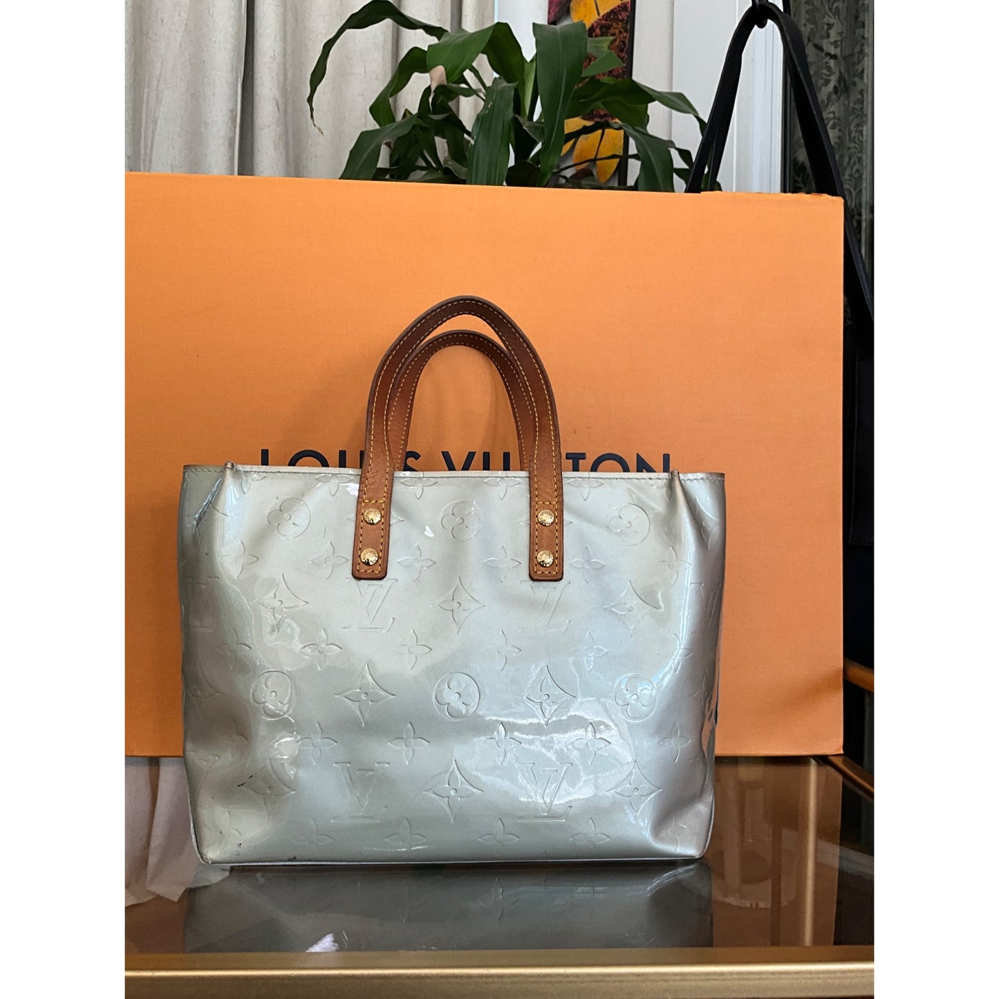 Louis Vuitton Monogram Vernis Bedford Handbag With Leather Handles - Silver & Brown