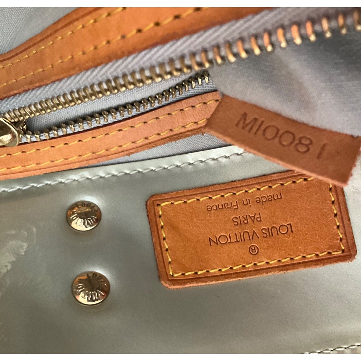 Louis Vuitton Monogram Vernis Bedford Handbag With Leather Handles - Silver & Brown