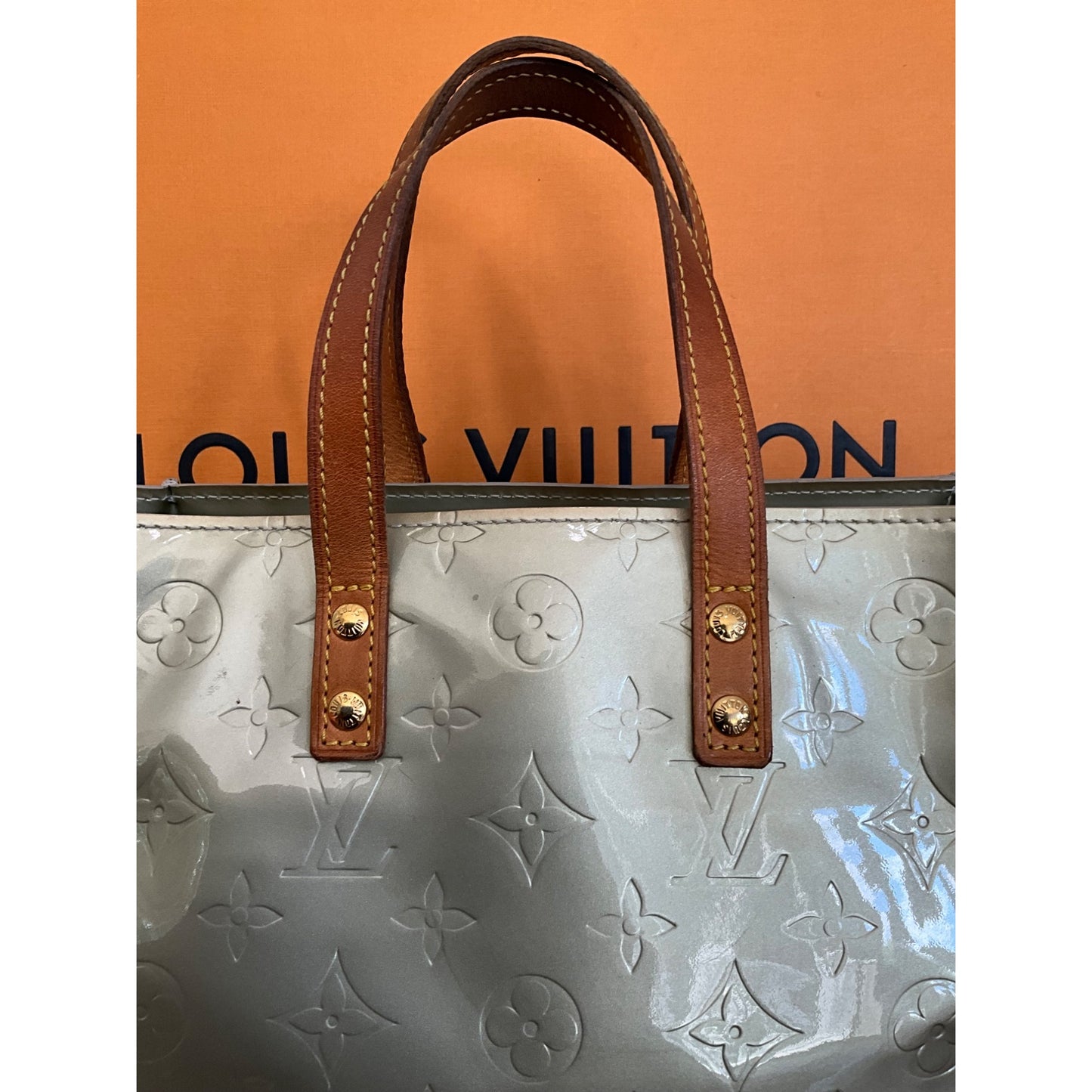 Louis Vuitton Monogram Vernis Bedford Handbag With Leather Handles - Silver & Brown