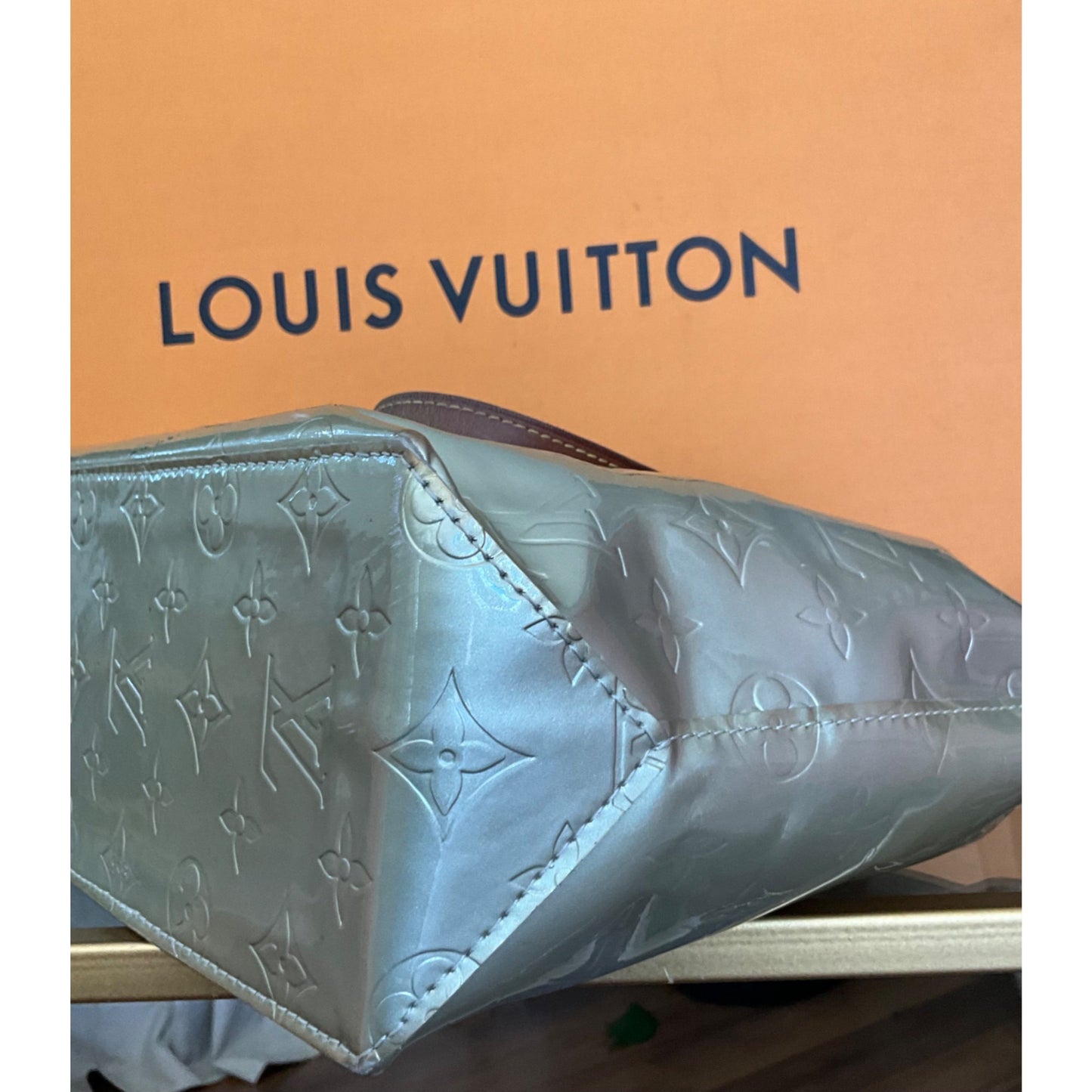 Louis Vuitton Monogram Vernis Bedford Handbag With Leather Handles - Silver & Brown