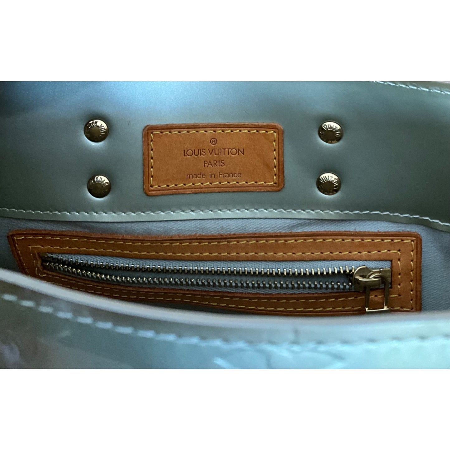 Louis Vuitton Monogram Vernis Bedford Handbag With Leather Handles - Silver & Brown