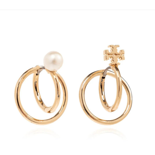 Authentic tory burch mismatched logo and pearl earrings