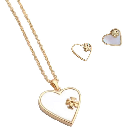 Tory Burch Mother of Pearl Heart Earrings & Necklace