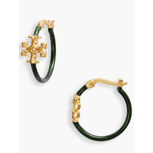Tory Burch Black and Gold Eleanor Hoop Earrings