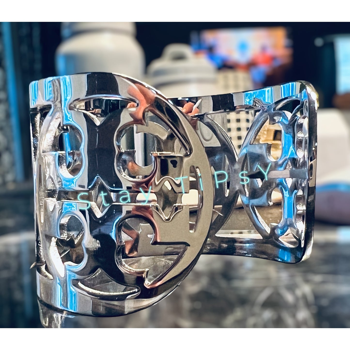 Tory Burch Silver Miller Logo Bangle Bracelet