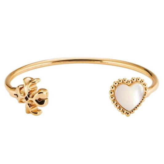 Tory Burch Roxanne Gold Logo & Pearl Heart Cuff Bracelet