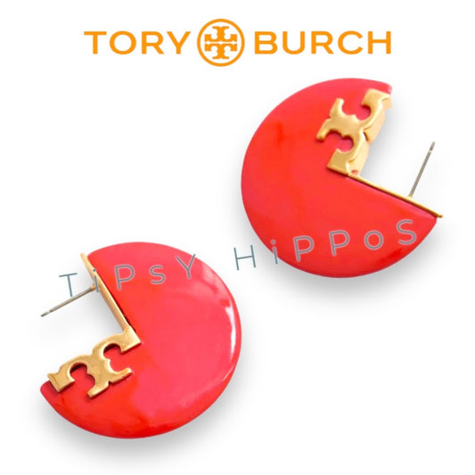 Tory Burch Orange Enamel Logo Stud Earrings