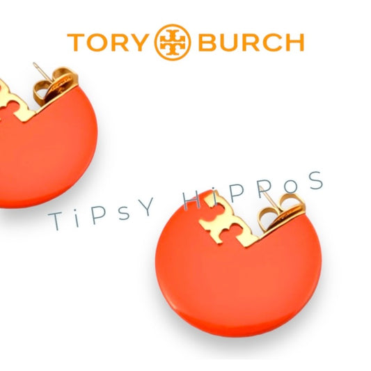 Tory Burch Orange Enamel Logo Stud Earrings