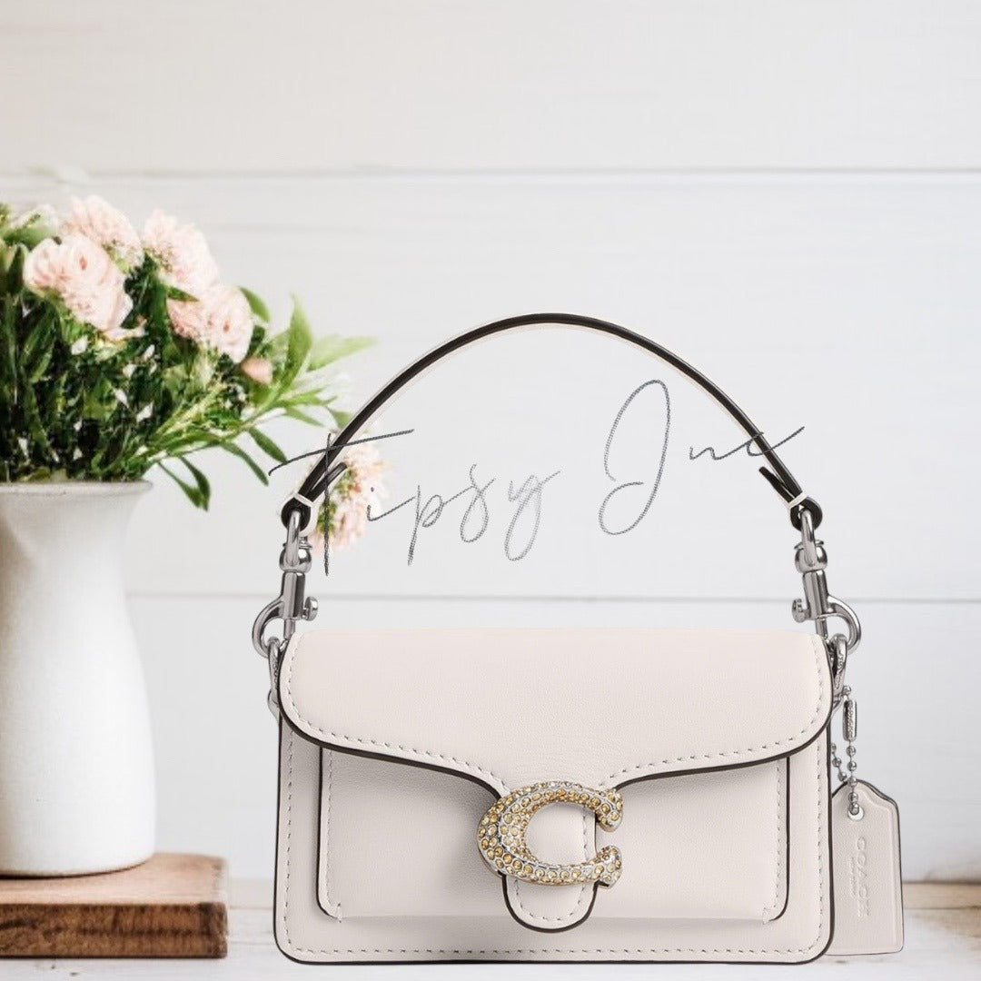 Coach White Tabby 12 with Pave Embellished Front C Logo