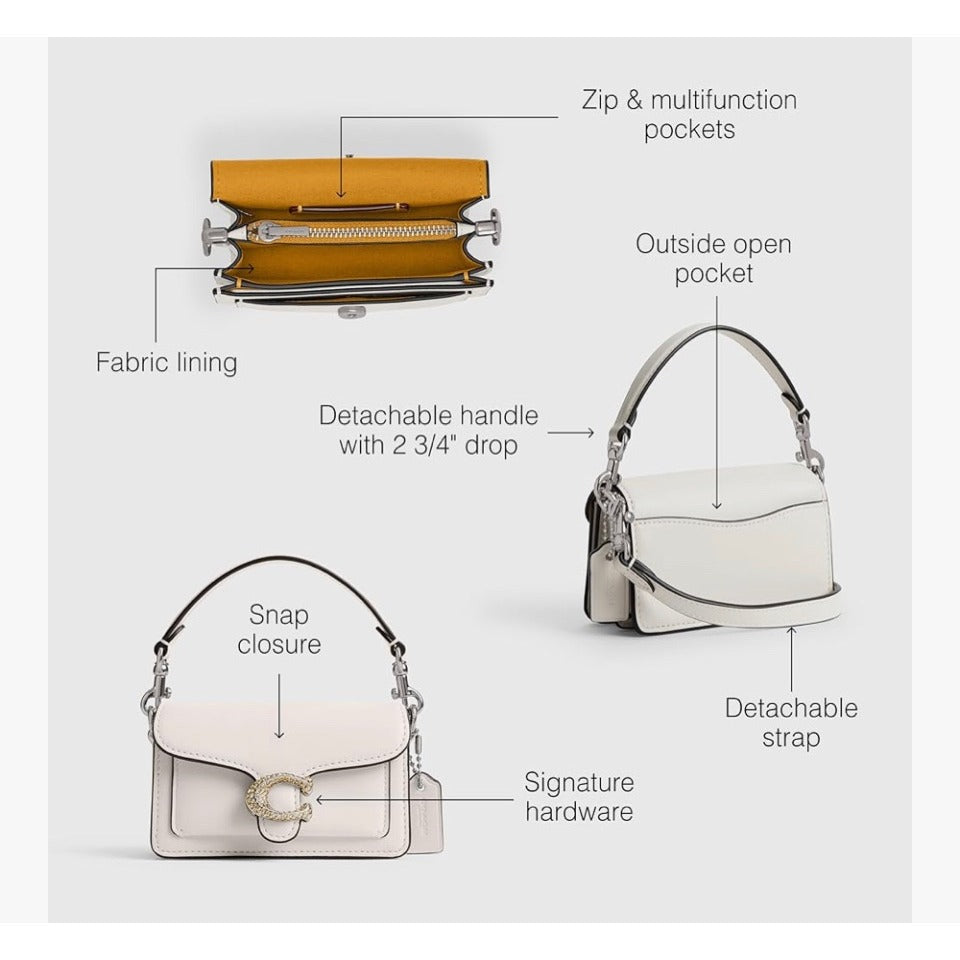 Coach White Tabby 12 with Pave Embellished Front C Logo
