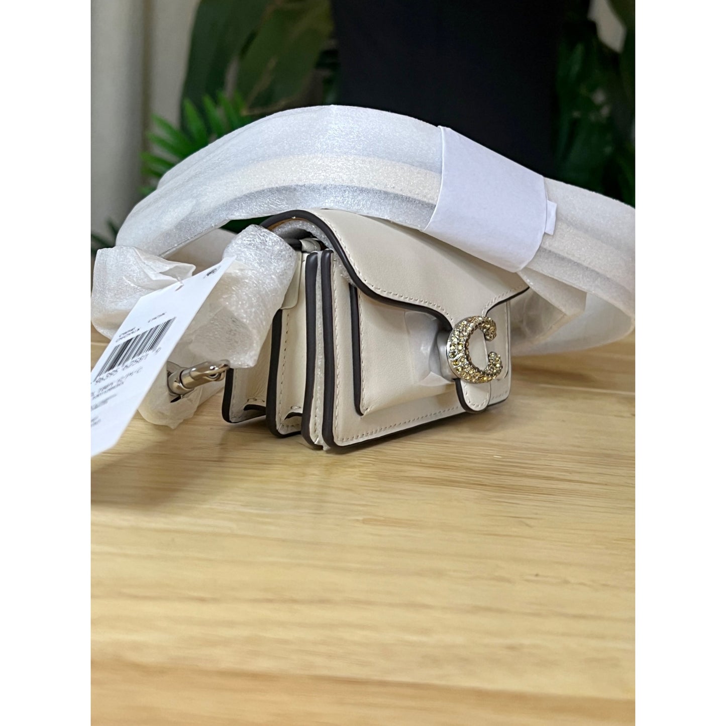Coach White Tabby 12 with Pave Embellished Front C Logo