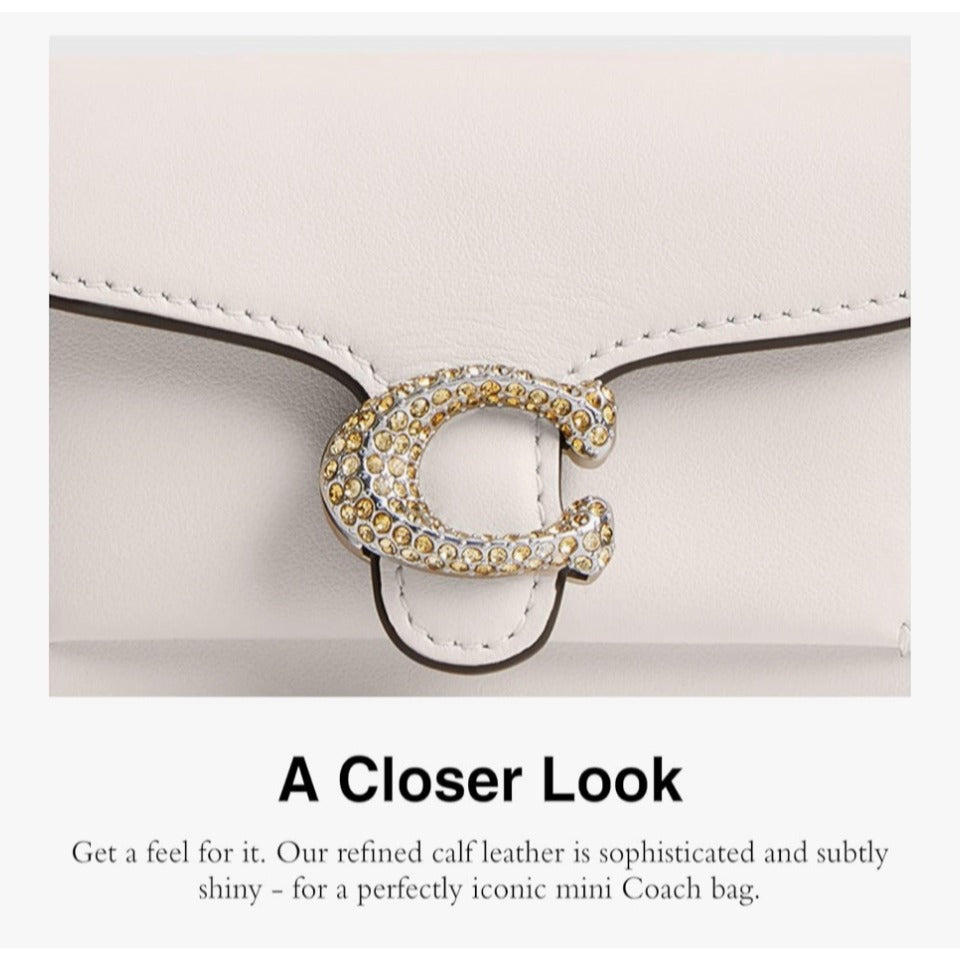 Coach White Tabby 12 with Pave Embellished Front C Logo