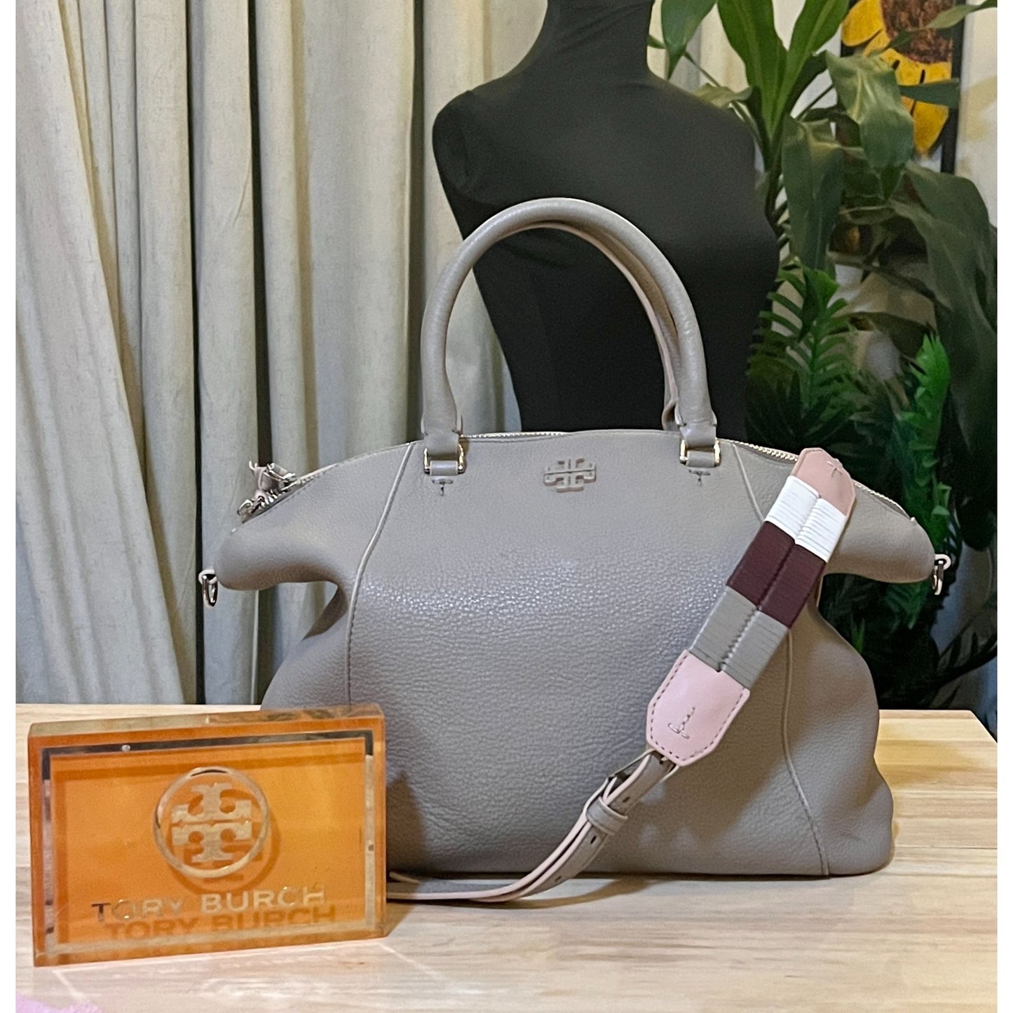 TORY BURCH GREY BERKLEY DOME SHOULDER BAG