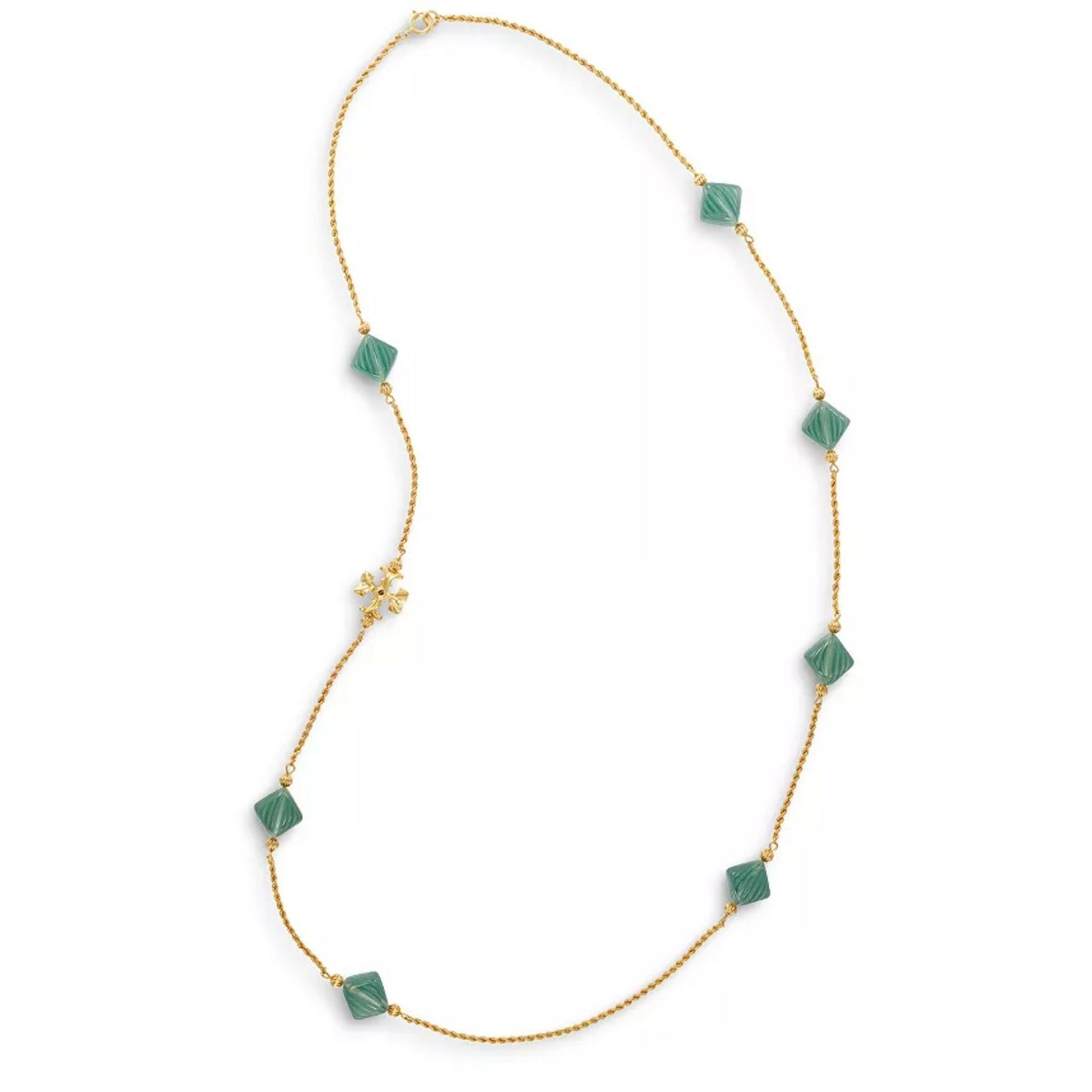 Tory Burch Roxanne Green and Gold Long Lariat Necklace