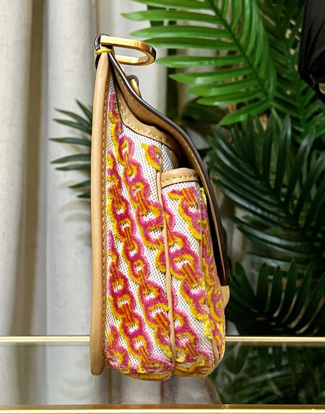 AUTHENTIC TORY BURCH TAN AND PINK AND ORANGE JAMES HANDBAG