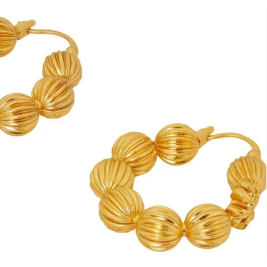Tory Burch Roxanne Fluted Bead Hoop Earrings