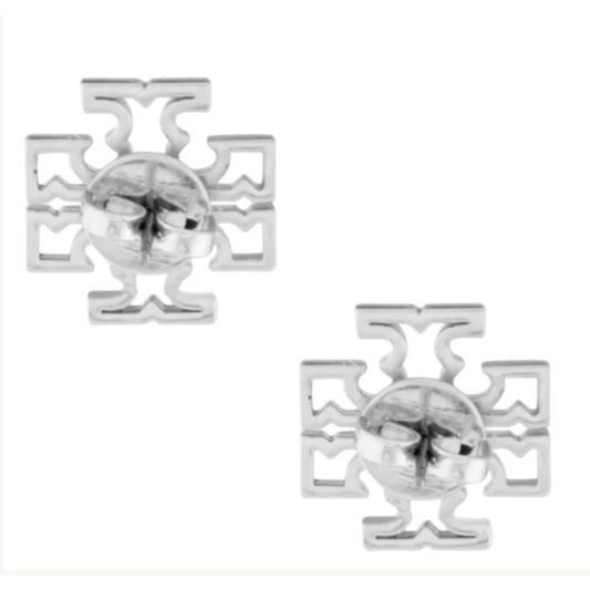 Tory Burch Silver Britten Logo Stud Earrings ✺✺