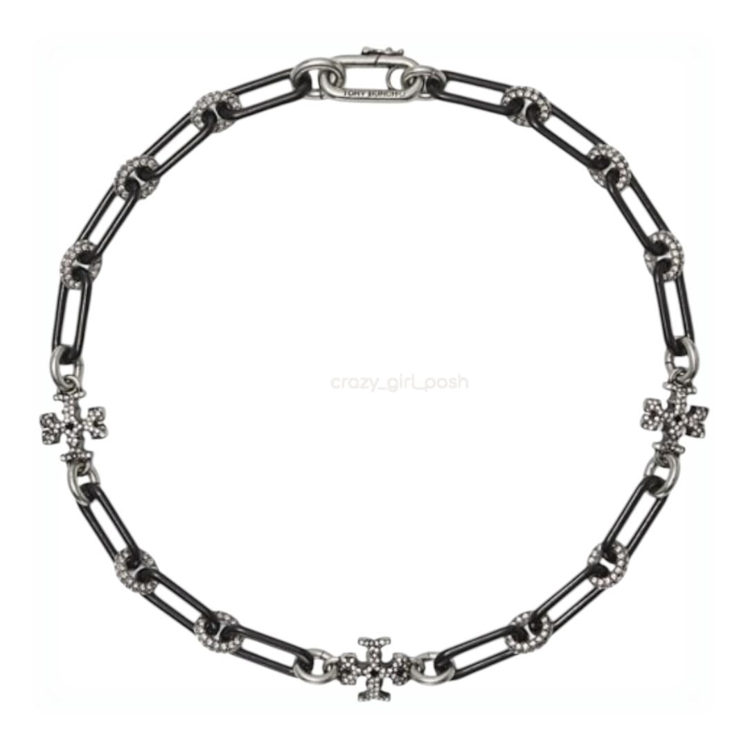 RARE!!  Tory Burch Black and Silver Pave Roxanne Necklace