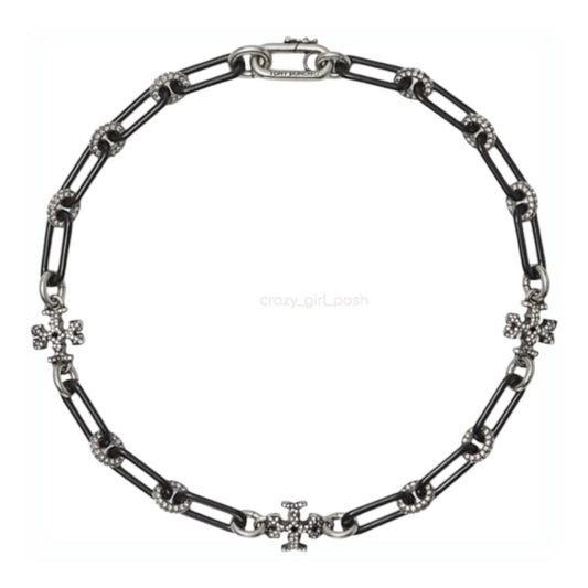 RARE!!  Tory Burch Black and Silver Pave Roxanne Necklace