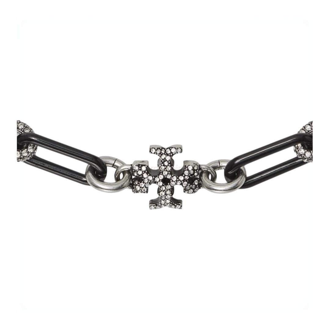 RARE!!  Tory Burch Black and Silver Pave Roxanne Necklace