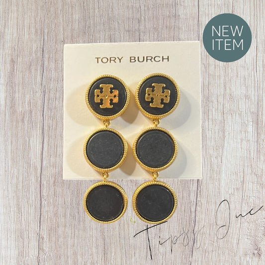 Authentic Tory Burch Black and Gold Drop Earrings