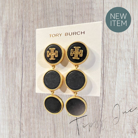 Authentic Tory Burch Black and Gold Drop Earrings
