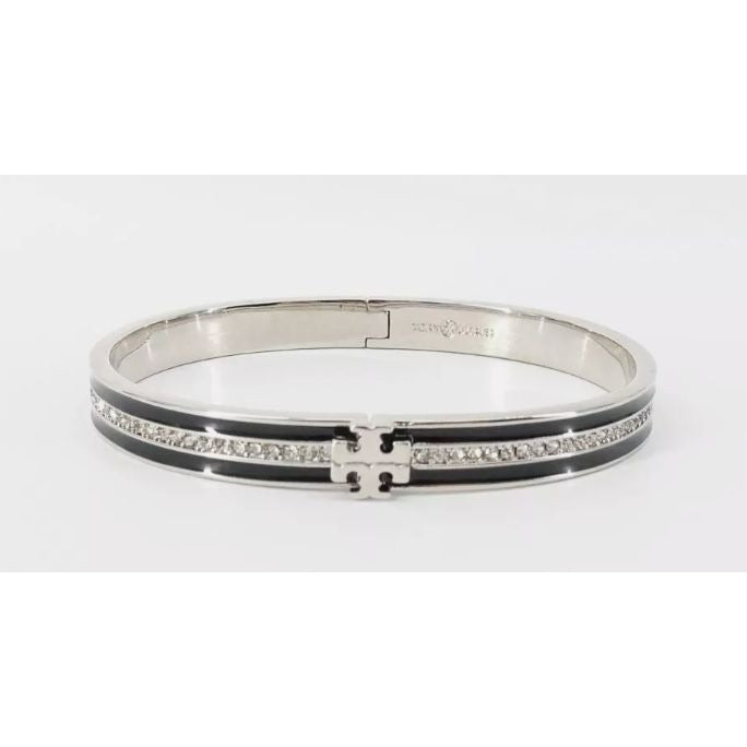 Tory Burch Black and Silver KIRA ENAMEL 7MM BRACELET