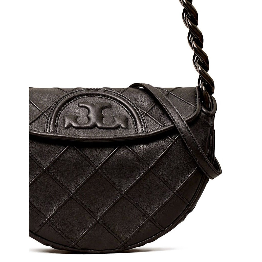 NEW!  Authentic Tory Burch Black Leather Cresent Fleming Handbag