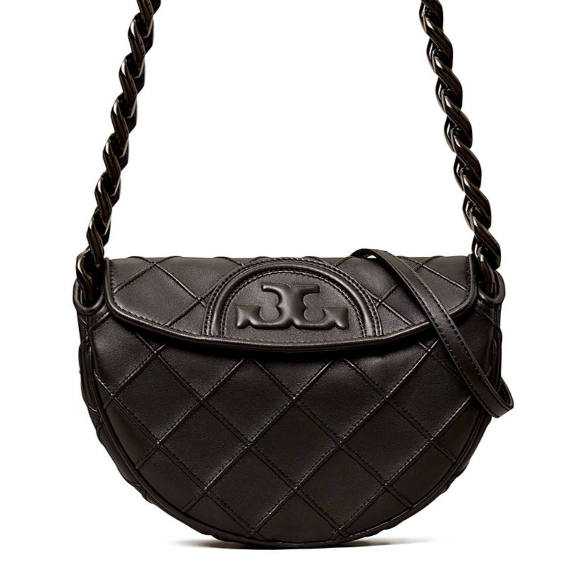 NEW!  Authentic Tory Burch Black Leather Cresent Fleming Handbag